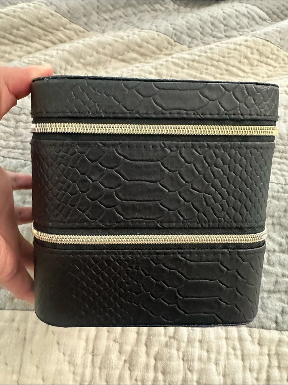 Lancôme Faux Leather Travel Makeup Train Case with Gold Zippers
